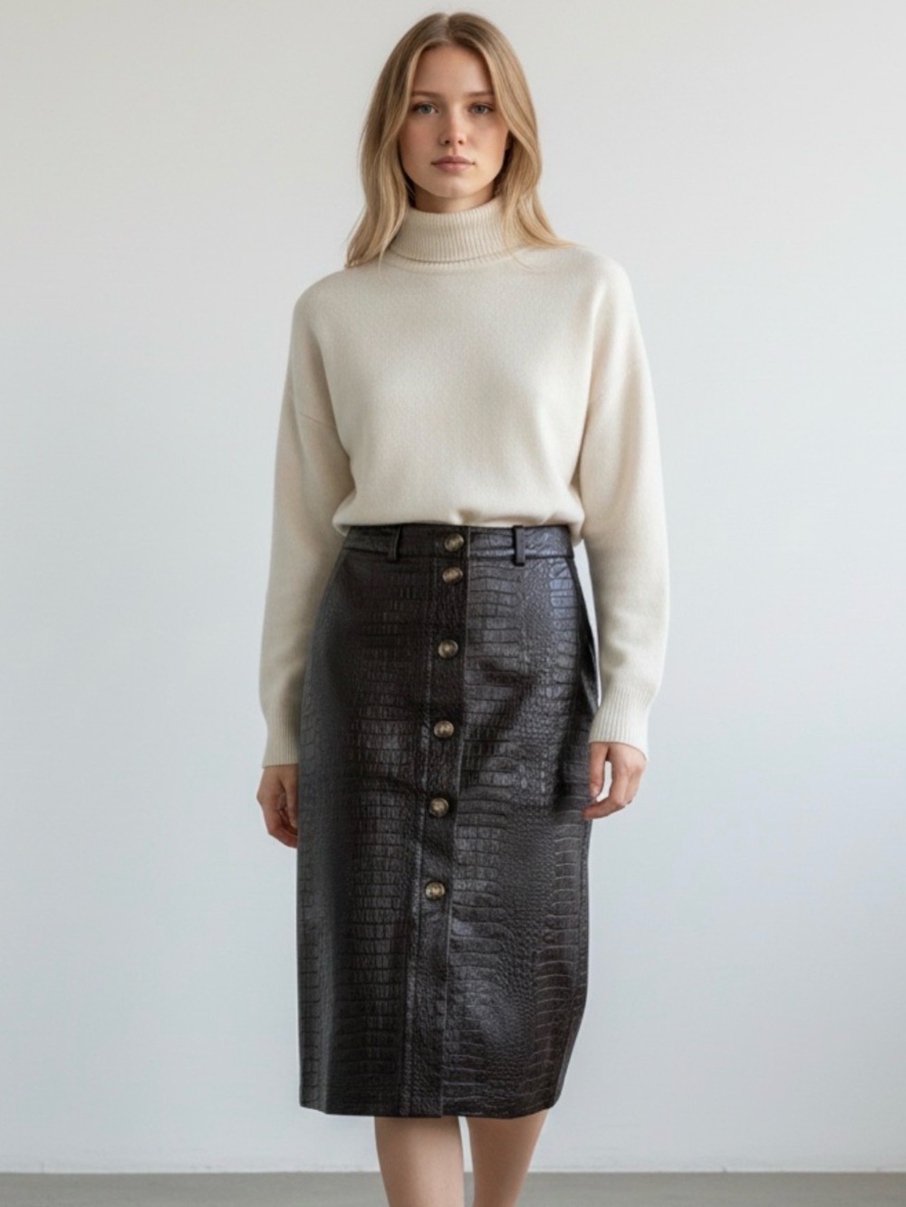 Rachel Comey x Target Faux Croc Button-Front Midi Skirt in Deep Brown 6